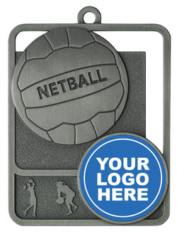 MR811S Netball Medal Rosetta Option Silver